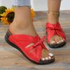 New Summer Open-toe Roman Sandals Solid Color Slippers Women's Casual Beach Slippers Bow Wedge Heel Slippers Slides Women