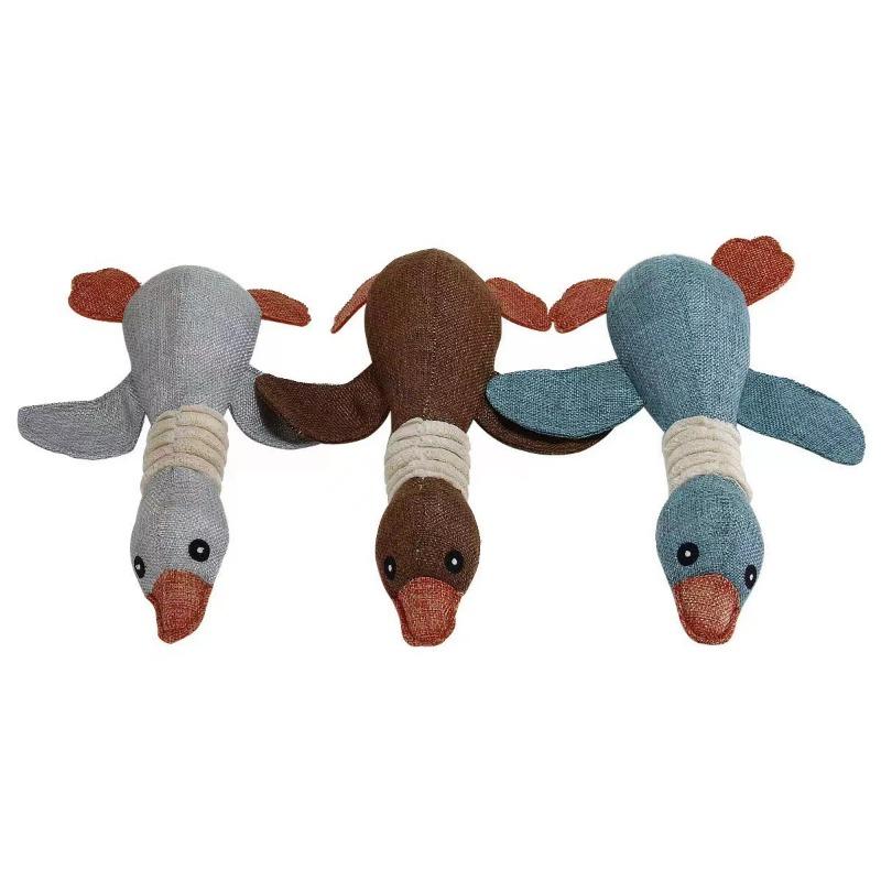Durable Linen Duck Plush Dog Toy, Squeaky Stuffed Chicken Chew Toy for Small Medium Large Dogs, Interactive Pet Training Gift