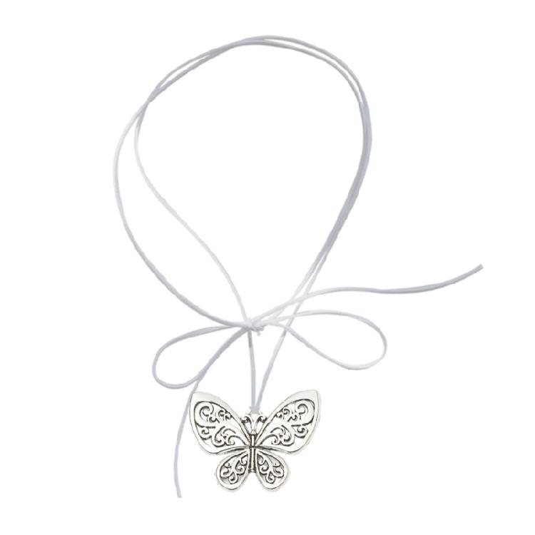 Fashion Lace up Collar Necklace Butterfly Pendant Necklace Choker Jewelry 1 белый