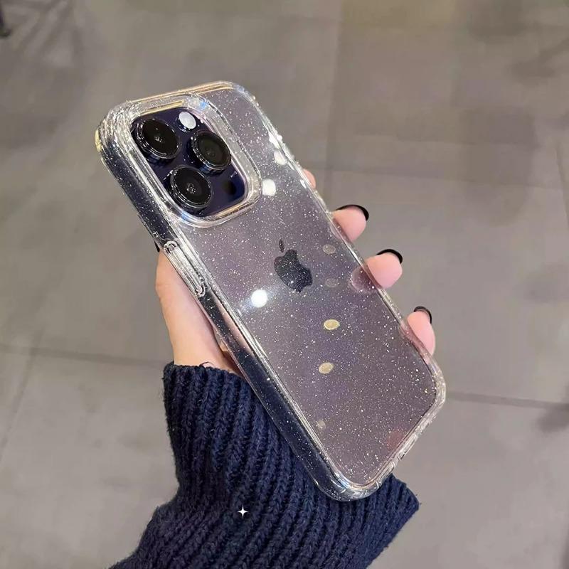 Luxury Soft Silicone Clear Glitter Phone Case For IPhone 11 12 13 14 15 Pro Max 15 Plus X XS Max XR Mini Shockproof Cover Funda