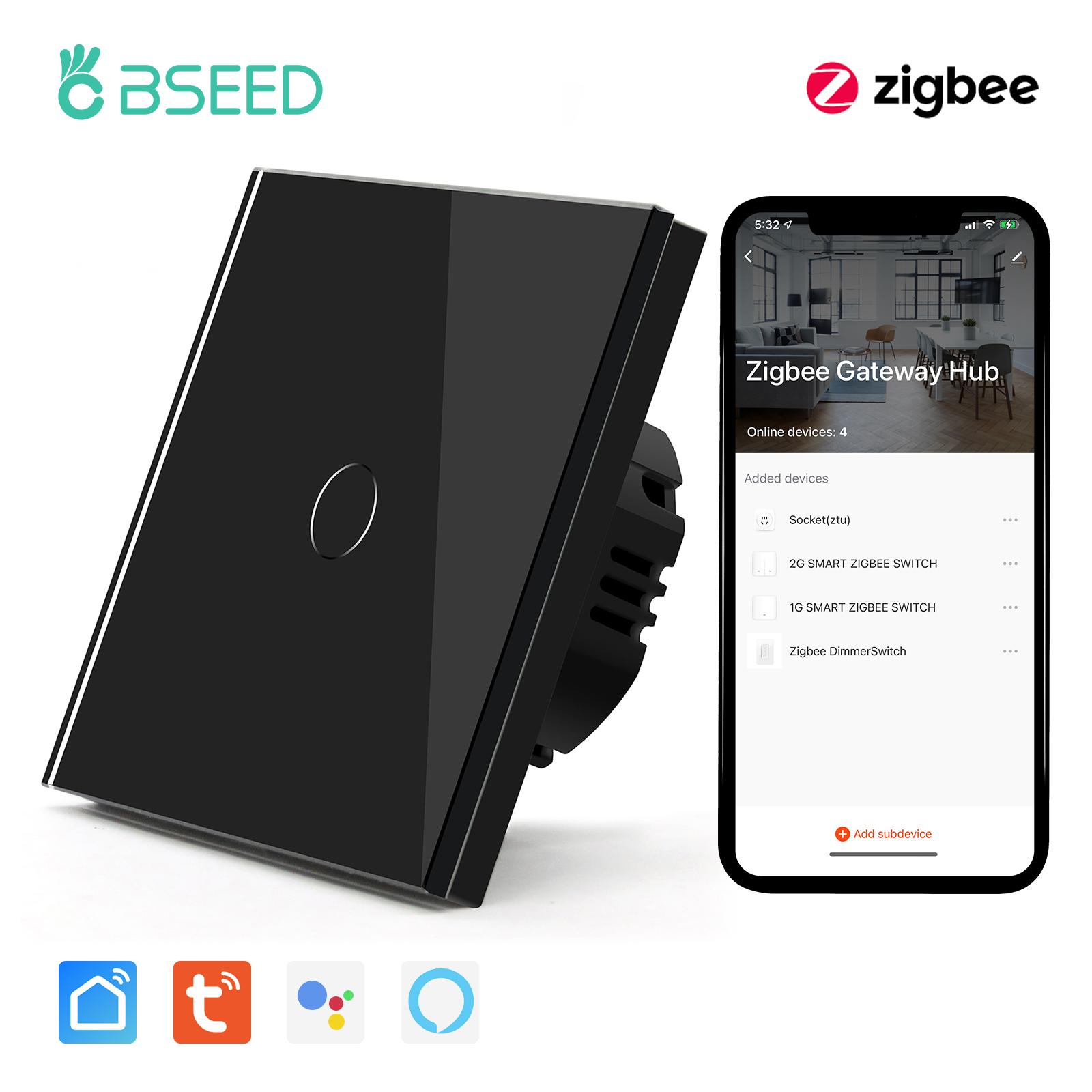 

BSEED Zigbee 1/2/3-клавішні настінні вимикачі світла Tuya Smart Life Голосове керування Alexa Версія без нейтралі Плюс Звичайні розетки ЄС