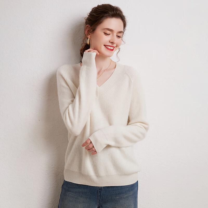 Fanzhen Women's Thickened 100% Cashmere V-Neck Sweater