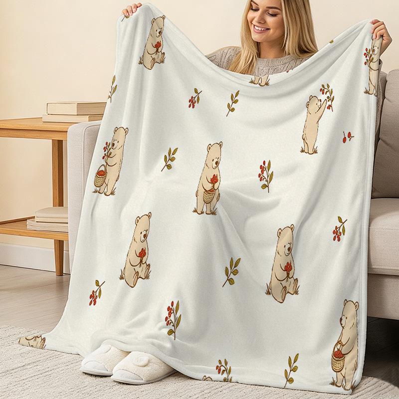 Soft Cozy Hemmed Flannel Throw Blanket, Cute Bear Series for Sofa Napping, Home Decor, Christmas & Halloween