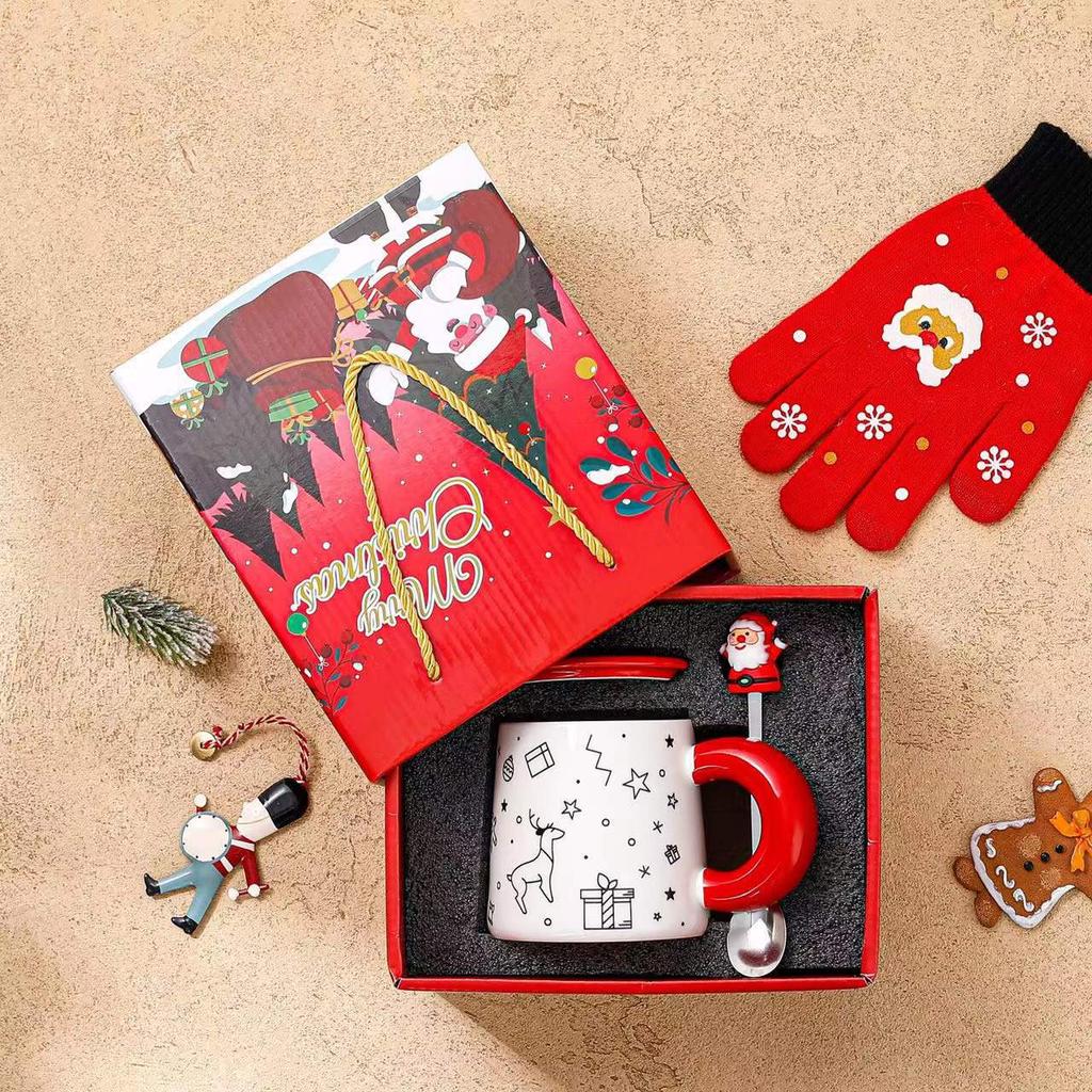 Christmas creative contrasting color cartoon ceramic cup Santa mug student gift water cup with lid spoon cup