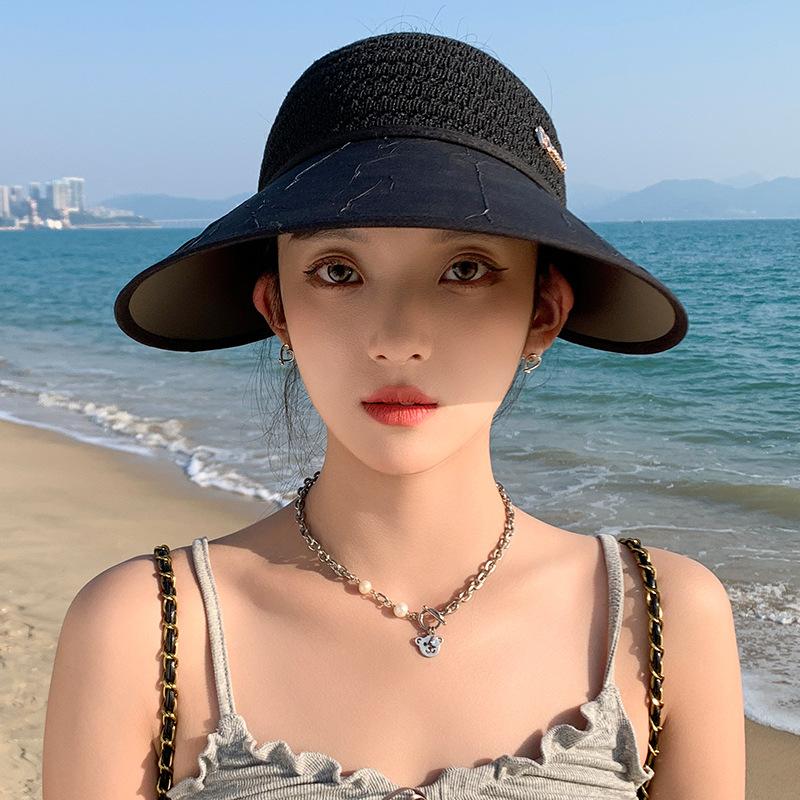 Summer new hat women's sunshade sunscreen empty top hat fashion knitted big brim summer outdoor sports sun hat