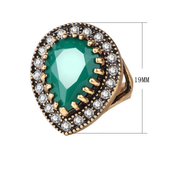 Bague Antique en résine en forme de larme, strass brillant incrusté, bijoux cadeau pour femmes