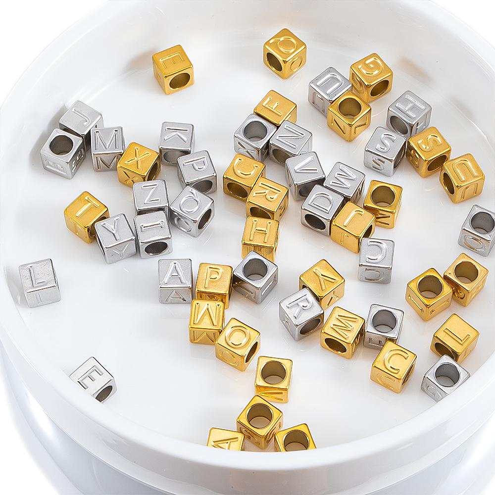 CARLIDANA Stainless Steel Square Charms A-Z Letter Loose Spacer Beads Pendant DIY Bracelet Necklace Jewelry Making Accessories