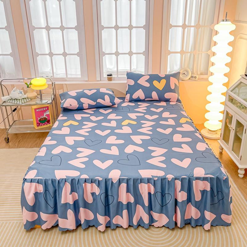 Soft Bed Skirt Printed Bed Cover with Rufffles Simple Style Mattress Protector falda de cama Lace Bed Sheets (No Pillowcase)