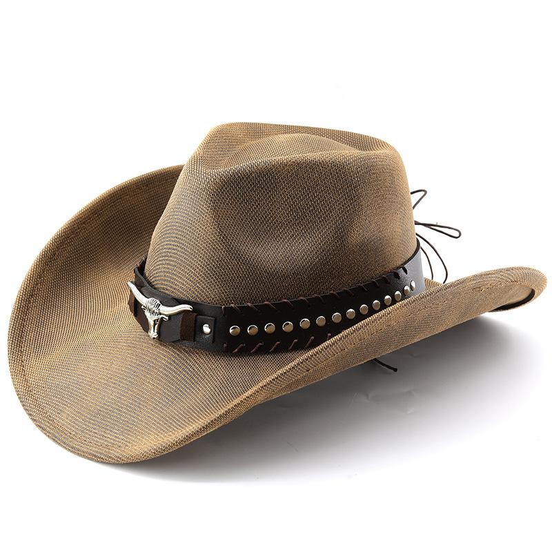 New Horseback Riding Men's and Women's Sunshade Beach Hat Leather Texture Western Cowboy Hat Big Edge Top Hat Couple Jazz Hat