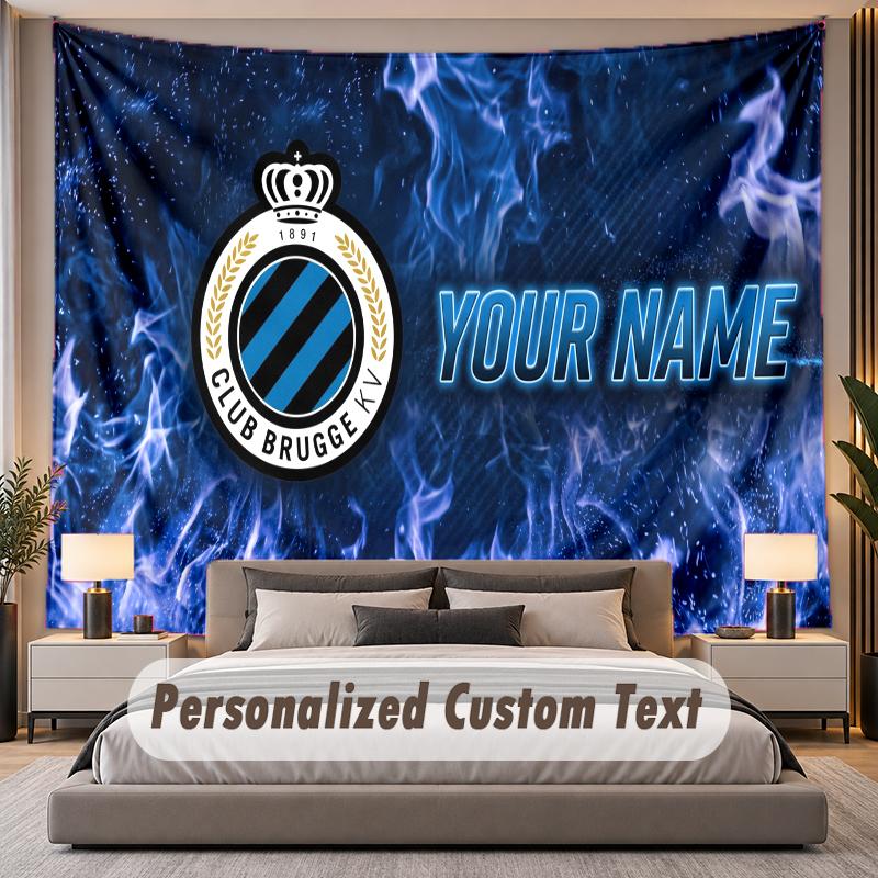 Custom Name Text Tapestry Club Brugge FC Personalized Polyester Wall Tapestry For Bedroom And Room