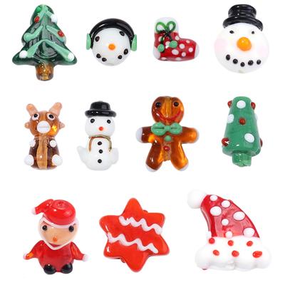 2pcs Christmas Lampwork Beads Lovely Santa Claus Snowman Gingerbread Man Glass Loose Beads For DIY Jewelry Making Accessories