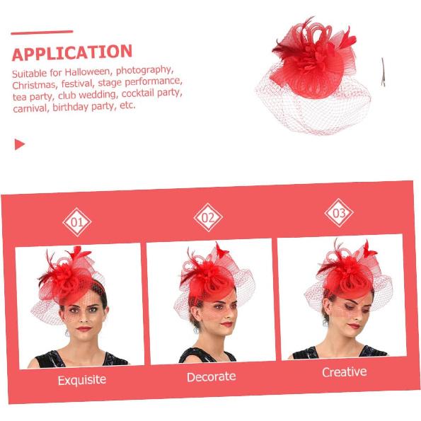 Alasum Mesh Floral Clip Headband, Red Cocktail Hair Accessory for Women, Wedding Tea Party Special Occasion Headwear
