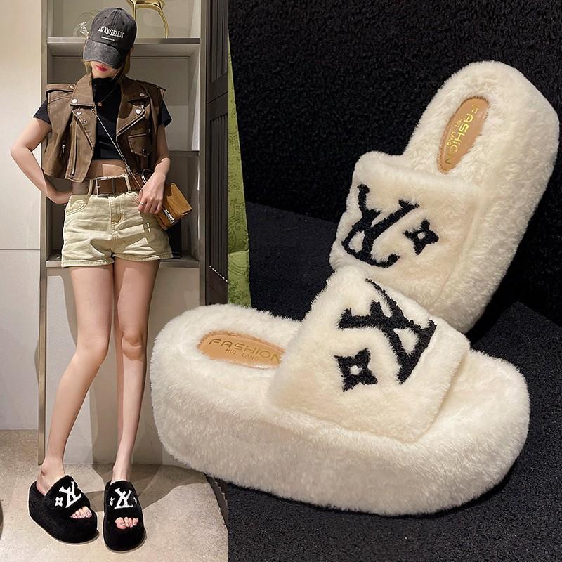 

Mao Mao slippers women s wear new thick-soled small fragrant Mao Mao shoes high-end women s fashion foreign cotton slippers 35