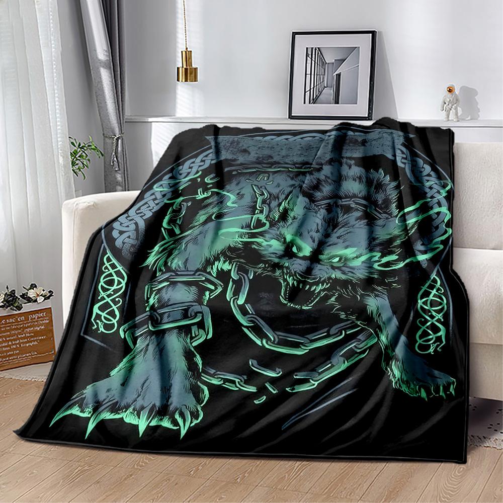 Viking Compass And Wolves Blankets Are Suitable for Living Rooms,making Them an Ideal Choice for Outdoor Travel and Gifts.