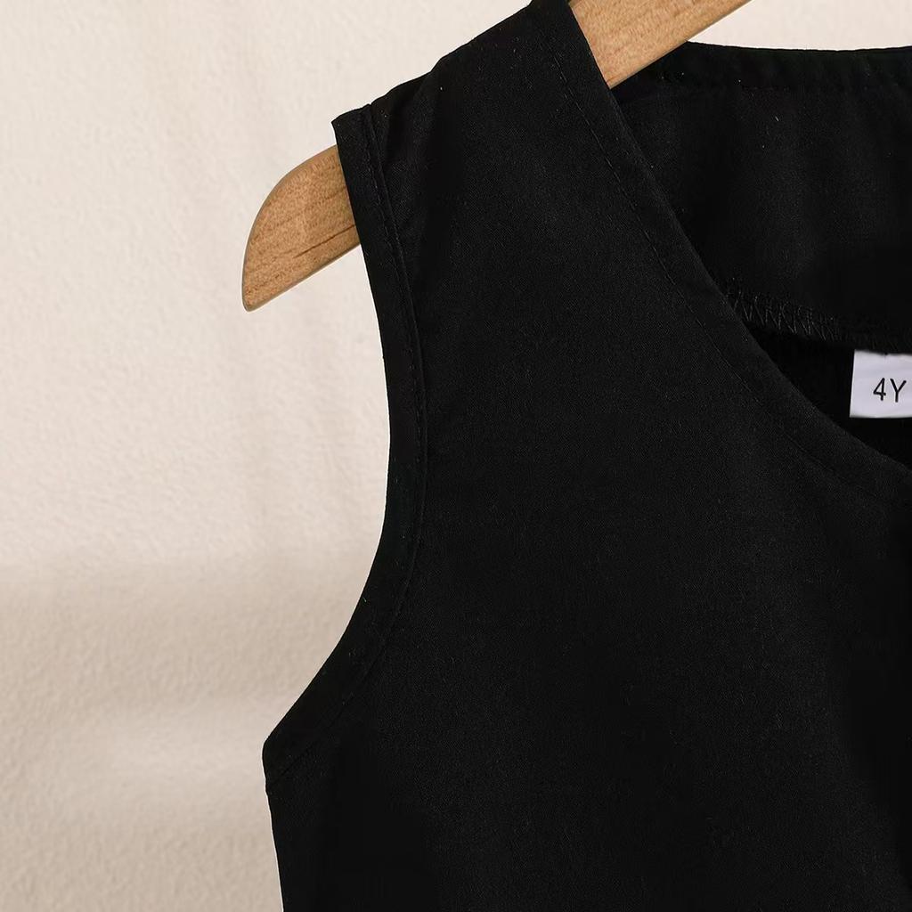 4-8Y Children's Clothing Girls Summer Set Floral Sleeveless Top + Pink Pleated Skirt Cute Skirt Set