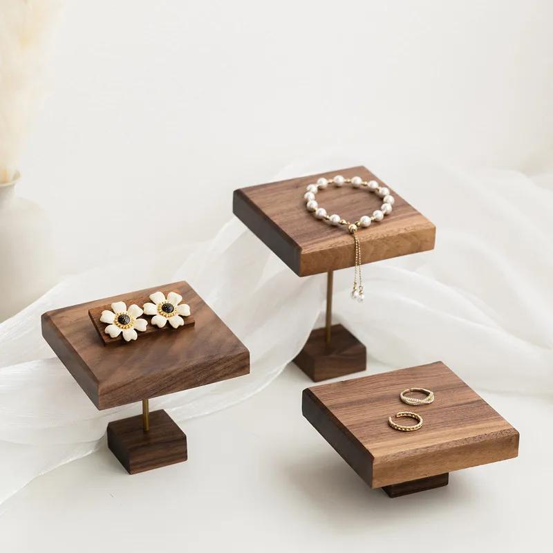 Jewelry Decorative Shelves Display Stands Black Walnut Jewelry Ladder Display Shelf Earrings Ring Tray Props Home Decor