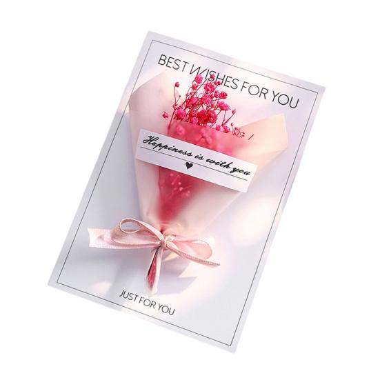 

Handmade Mini Flower Bouquet Greeting Card Dried Baby s Breath/Sunflower/Soap Rose Flower Gift Card for Valentine s Day Spring Mother s Day Wedding рожевий