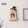 Ghost Theme Home Ornament Halloween Wooden Photo Frame, Pumpkin/Ghost Picture Frame for Wall Rustic Wood Holiday Gift Hanging or Desktop Display,