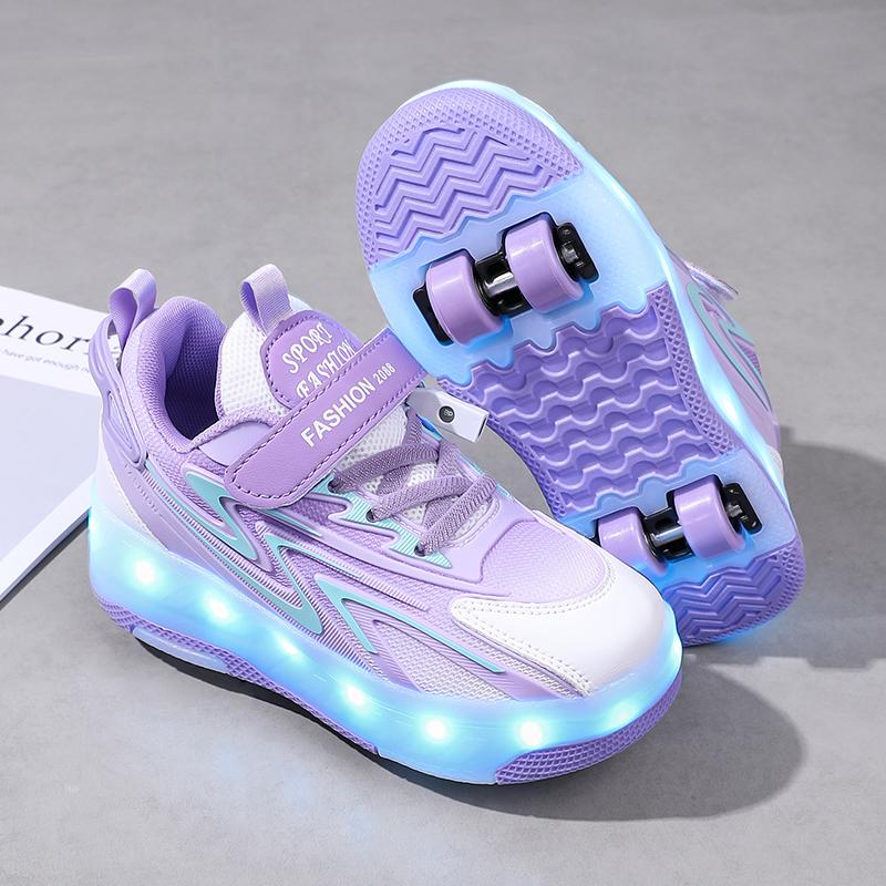 Kids Glowing Sneakers Rubbing Shoes Charging and Disassembling Four Wheels Slide Shoes LED Kids Glowing Sneakers
