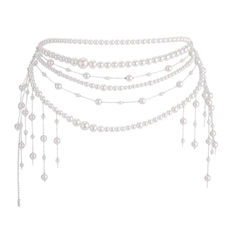 Adjustable Fit Multilayer Pearl Waist Chain 1Pc Retro Y2K Designer Women's Belt for All Body Types Daily Wear