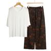 Pajamas Women's Spring and Summer New V-neck Short-sleeved Cotton and Linen Pants European and American Large-size Loungewear Two-piece Set