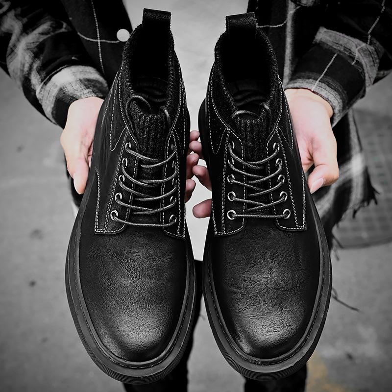 Autumn and winter large-size Martin boots, new high-top socks, outdoor tooling boots, men's warm leather boots, men's