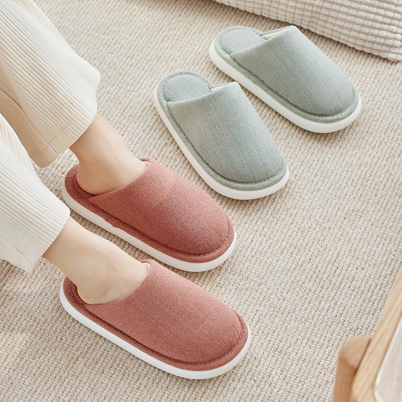 Japanese autumn cloth bottom slippers silent home non-slip couple soft bottom indoor home cloth slippers home cotton slippers