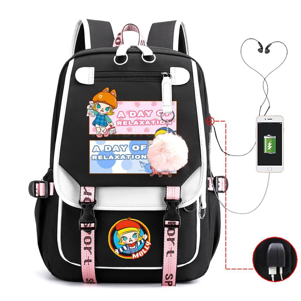 Jasmín Roztomilý Potlačený USB Rozhranie Veľká Kapacita Študentský Voľnočasový Školský Batoh