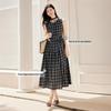 Xiangying Women's French Retro Sleeveless Plaid Dress