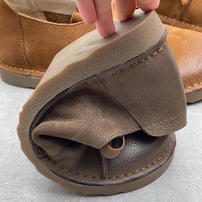 Johnature Casual Genuine Leather Lace-up Flats Round Toe Solid Color Cowhide Versatile Women's Shoes