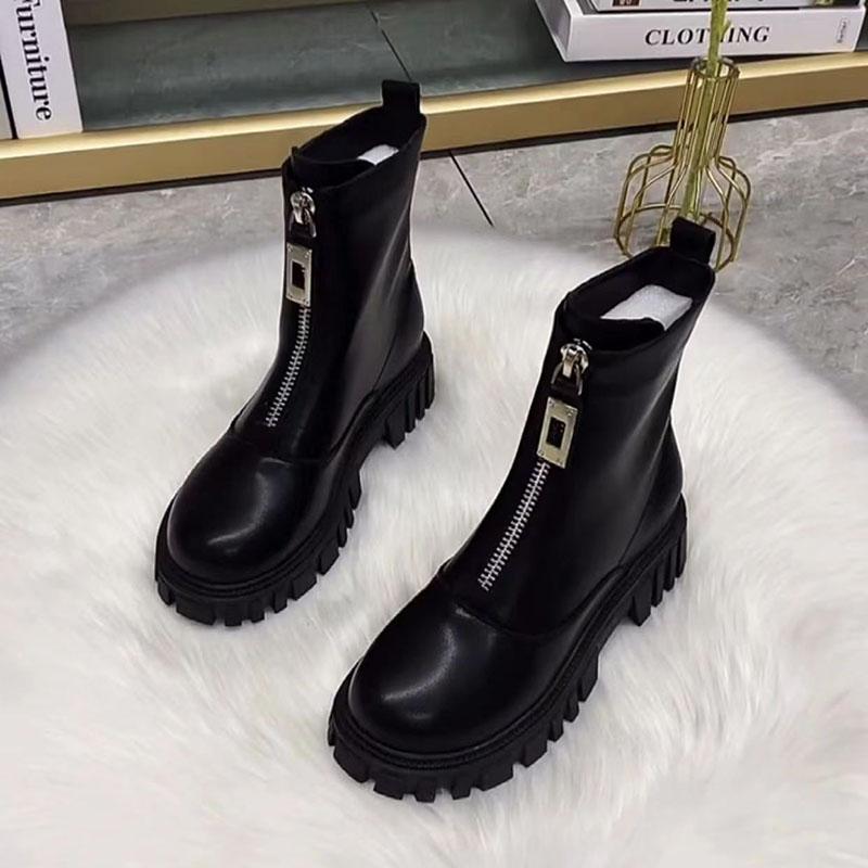 Women's Shoes Autumn and Winter Fleece Thickened Warm Boots Thick-soled Leather Shoes All-match Fashion