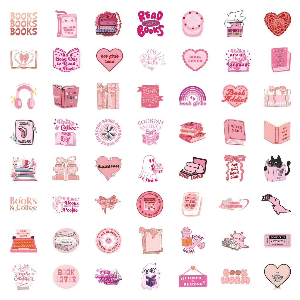 60 New Pink Bookish Graffiti Stickers Decorate Notebook Suitcase Stickers