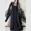 Chinese Tang Dynasty Style Hanfu For Women, HE ZI Skirt Black Embroidered Large Sleeves, Daily Set