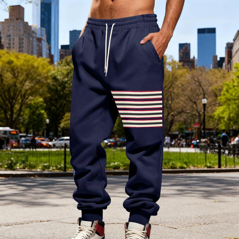 Graue Herren-Sweatpants mit Mehrfarb-Streifen-Patch Lässige Jogginghosen