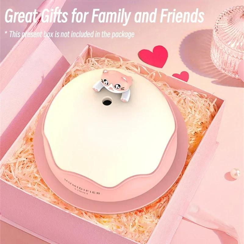 USB Mute Humidifier with Warm Night Light 250ml Cute Cat Air Humidifier Ultrasonic for Home Bedroom