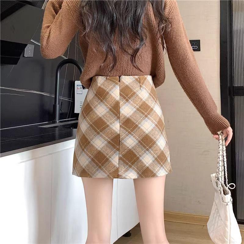 Wool Plaid High-Waisted A-Line Mini Skirt - Retro Academy Style for Autumn/Winter