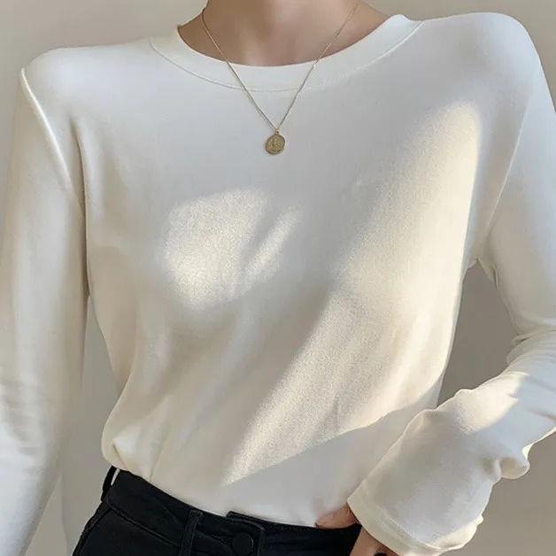 Damen Weiches Doppelseitiges Deutsches Samt Langarm Weißes T-Shirt für Herbst/Winter