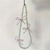 Korea Pink Bowknot Pearl Pendant Beaded Phone Charm for IPhone Accessrioes Lanyard Woman Girl Jewelry Hanging Rope Strap