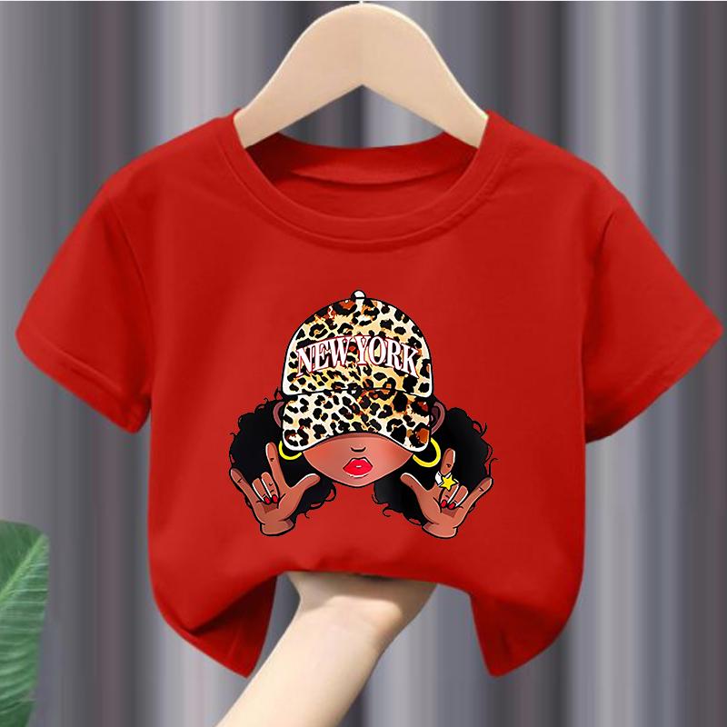 

Children s T-shirts in The Summer Casual Trend, Featuring BLACK GIRL Print, Fashionable Round Collars and Short Sleeves Kids 150 красный