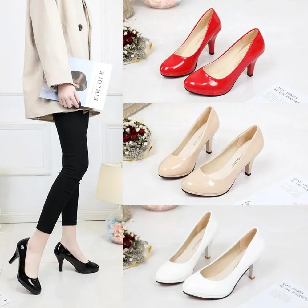 Fashion High Heels Shoes Women White Wedding Shoes Thick High Heels Fashion Party Pumps Footwear Black Red Big Size 34-42
