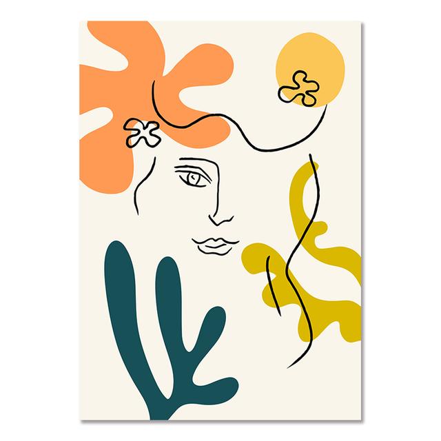 Mode Abstrakte Frauen Gesicht Leinwand Malerei Matisse Poster Linie Zeichnung Poster und Drucke Bunte Mädchen Wand Kunst Bilder Dekor