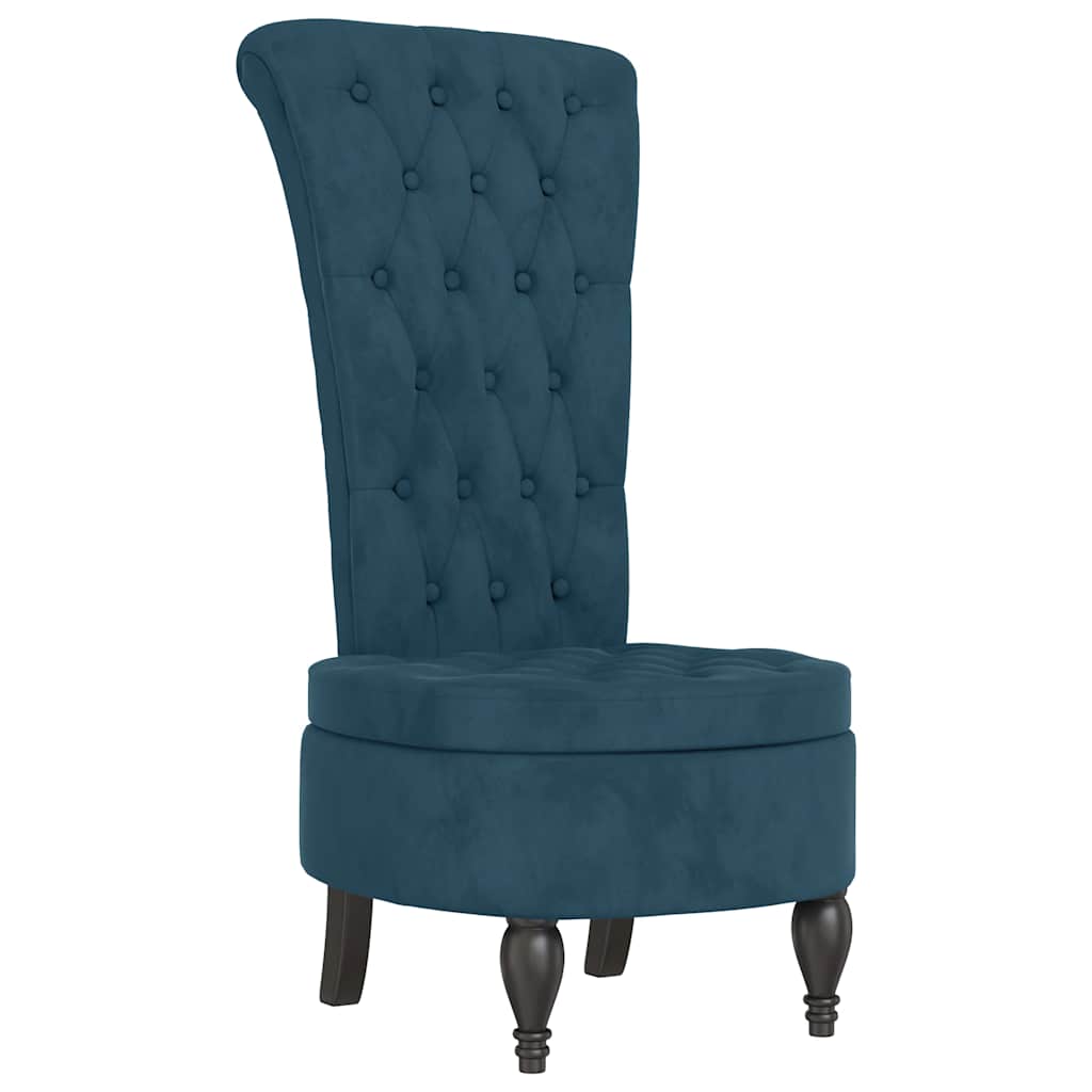 Gepolsterter Stuhl mit hoher Rückenlehne Blaues Samt-Design mit Knopfheftung