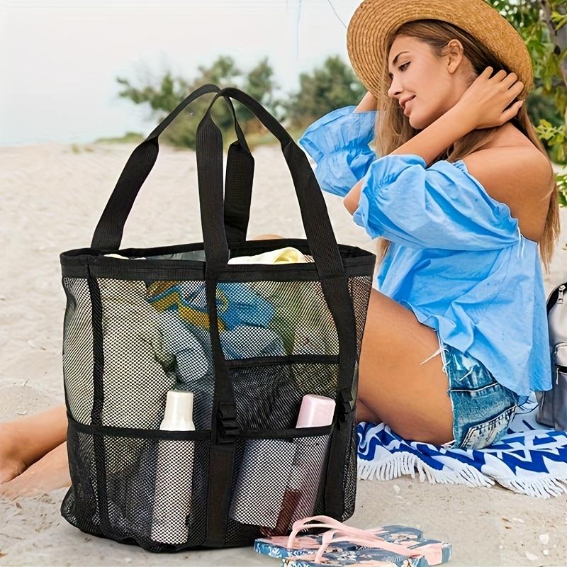 Large Single-Shoulder Carry Mesh Shower Gym Swimming Bag Cosmetic Storage Tote Beach Handbag Portable Multi-Pocket Beach Bag