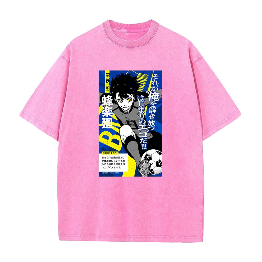 Bachira Meguru Graphic Washed T Shirt Anime BLUE LOCK Vintage Tee Men Washed Manga Tshirts Harajuku Male Casual Cotton T-shirt