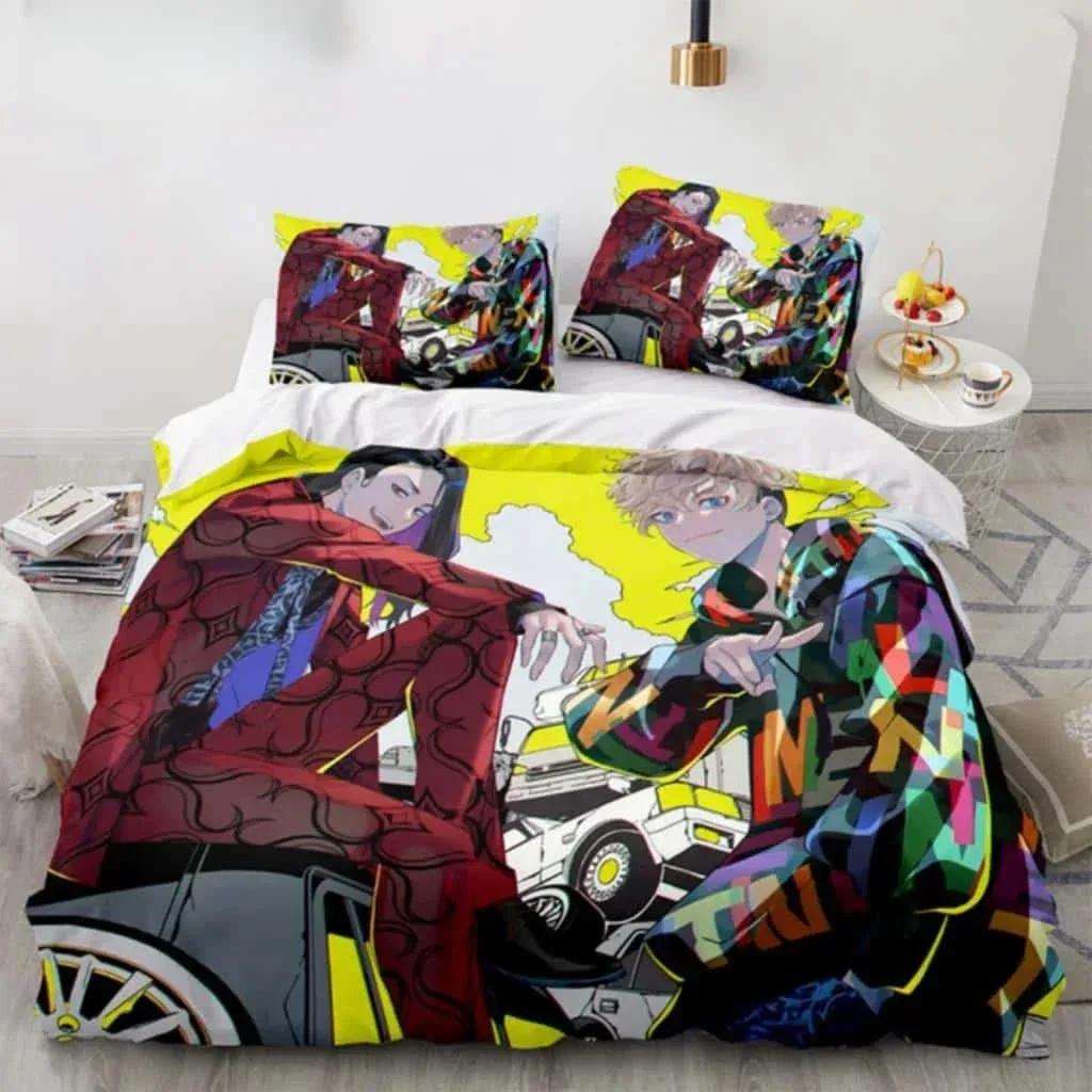 3D Anime Tokyo Revengers Bedding Set Polyester Double Single Full Size Anime Bed Set Adults Teens Bedroom Luxury Duvet Cover Set