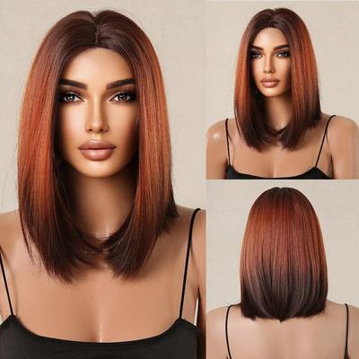Hairline Lace Hair Cosplay περούκα Κοντή ίσια Bob συνθετικές περούκες Καφέ πορτοκαλί Ombre Φυσικά μαλλιά για γυναίκες Περούκες ανθεκτικές στη θερμότητα