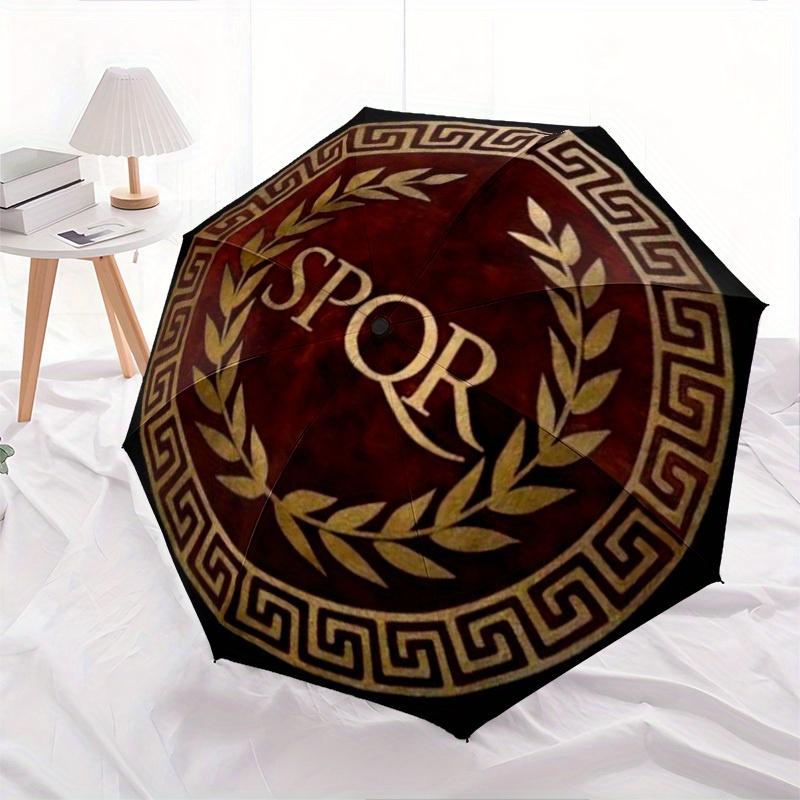 SPQR Roman Laurel Wreath Umbrella: Compact And Foldable with a Sturdy Iron Structure,8 Ribs Suitable for Year-Round Use At Home Or Outdoors