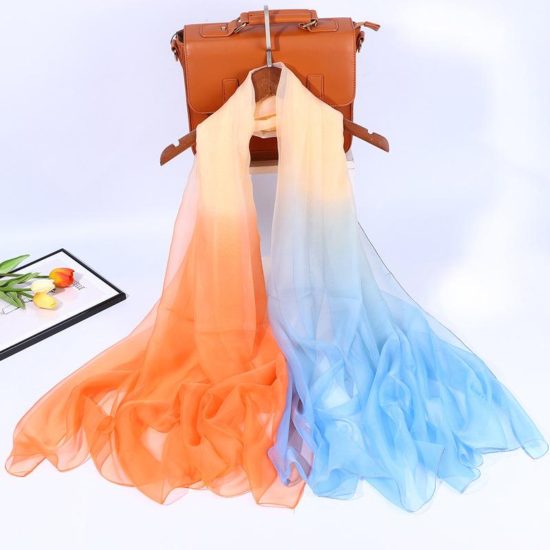 Gradient color silk scarf for autumn and winter, women's large sheer scarf, outdoor fashion scarf, sun protection shawl, beach scarf, stylish