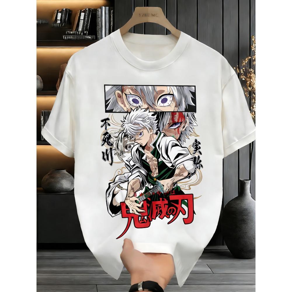 Plus Size Summer Demon Slayer Anime Printed Men and Women Tshirt Casual Parent Child Top Fashion Cotton Y2K Street Harajuku S разноцветный