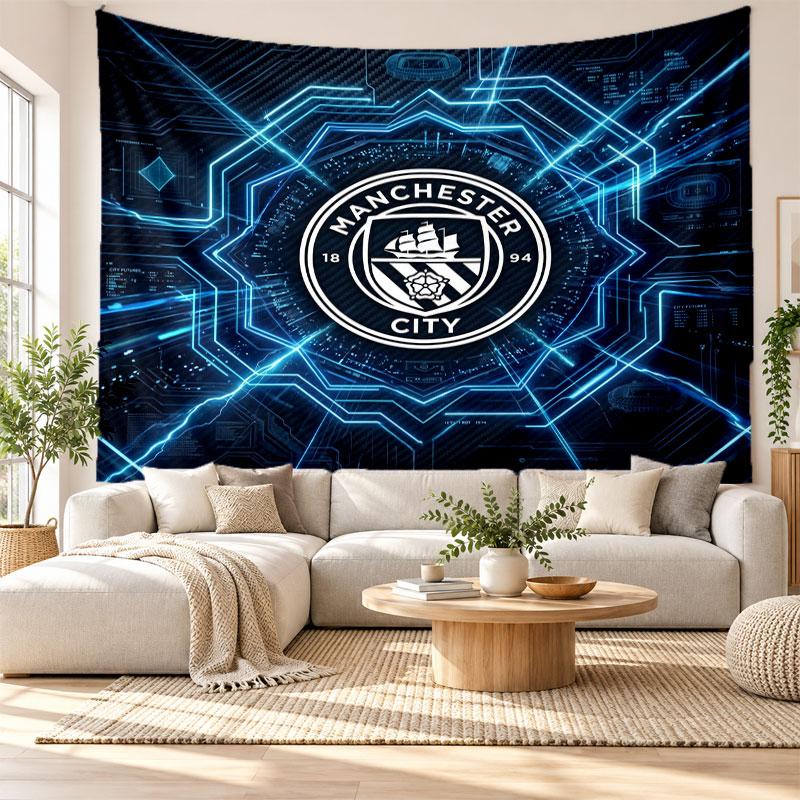 Arazzo da Parete Manchester City, Tessuto Morbido da Appendere, Sfondo Decorativo per Camera da Letto, Arte da Parete per la Casa